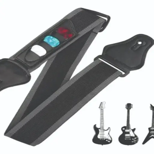 CORREA PARA GUITARRA ELECTRICA AJUSTABLE CON PUAS Y PINES INCLUIDOS